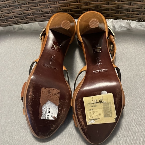 Cole Haan Womens Criss Cross Tan Leather Open Toe Grommet Sandals Heels Size 9.5 - Picture 6 of 15